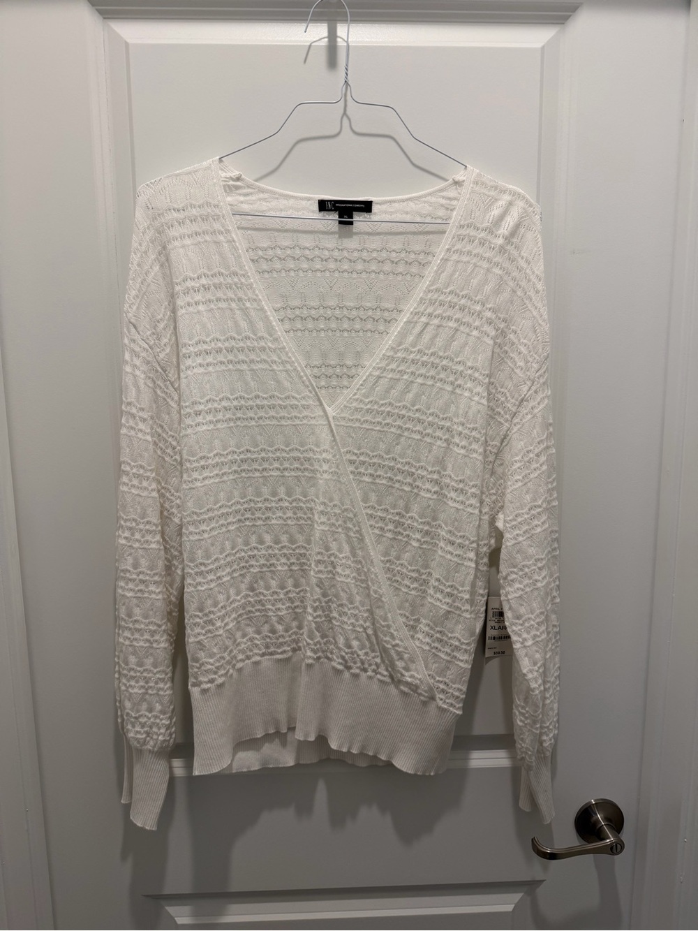 NWT INC International Concepts White V-Neck Knit Wrap Sweater